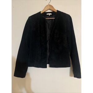 Yvonne & Marie Sz 8 Black Suede Leather Jacket Lace Vintage 80s 90s Moto Blazer